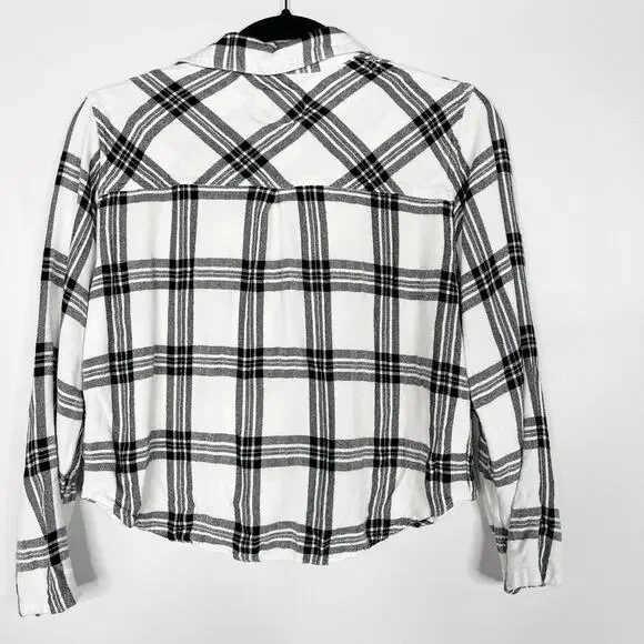 Rails Small White Black Long Sleeve Short Set Onyx Plaid Top Button Down Flannel - Picture 2 of 8